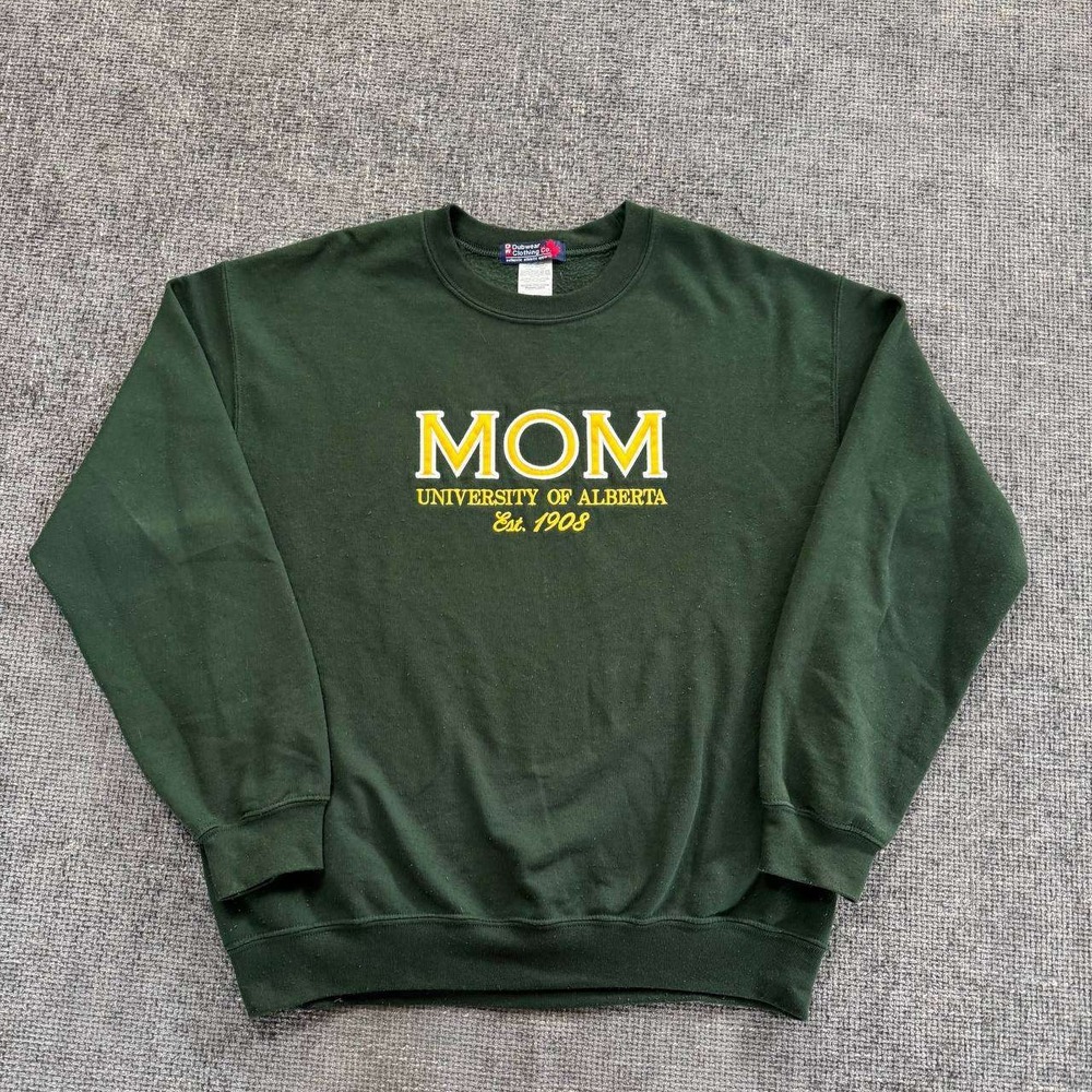 Gildan MOM Sweatshirt Womens Large Green Varsity Embroidered Crewneck Pullover - Picture 1 of 9